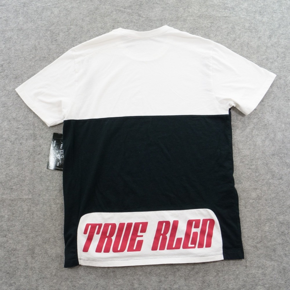 True Religion Shirt Mens Medium White Black Tailored Tee Color Block Crew New